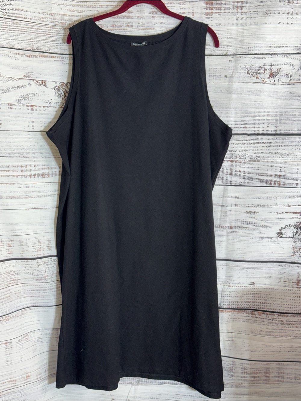 Eileen Fisher Dress Womens plus size 3X black shift crepe sleeveless side zipper